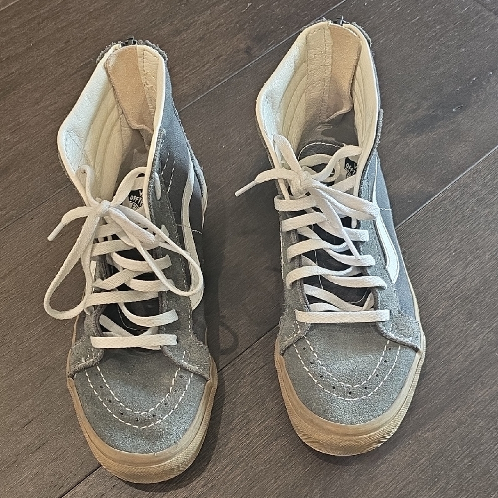 Vans Gray and White High-Top Sneakers Boys Suede